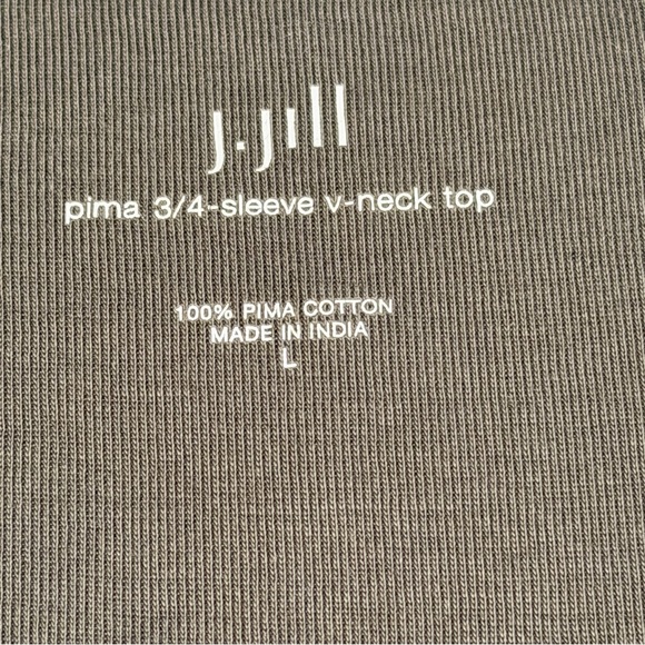 J Jill Shirt Womens Large Olive/Gray Pima Cotton 3/4 Sleeve V Neck Tunic Classic - Picture 7 of 10